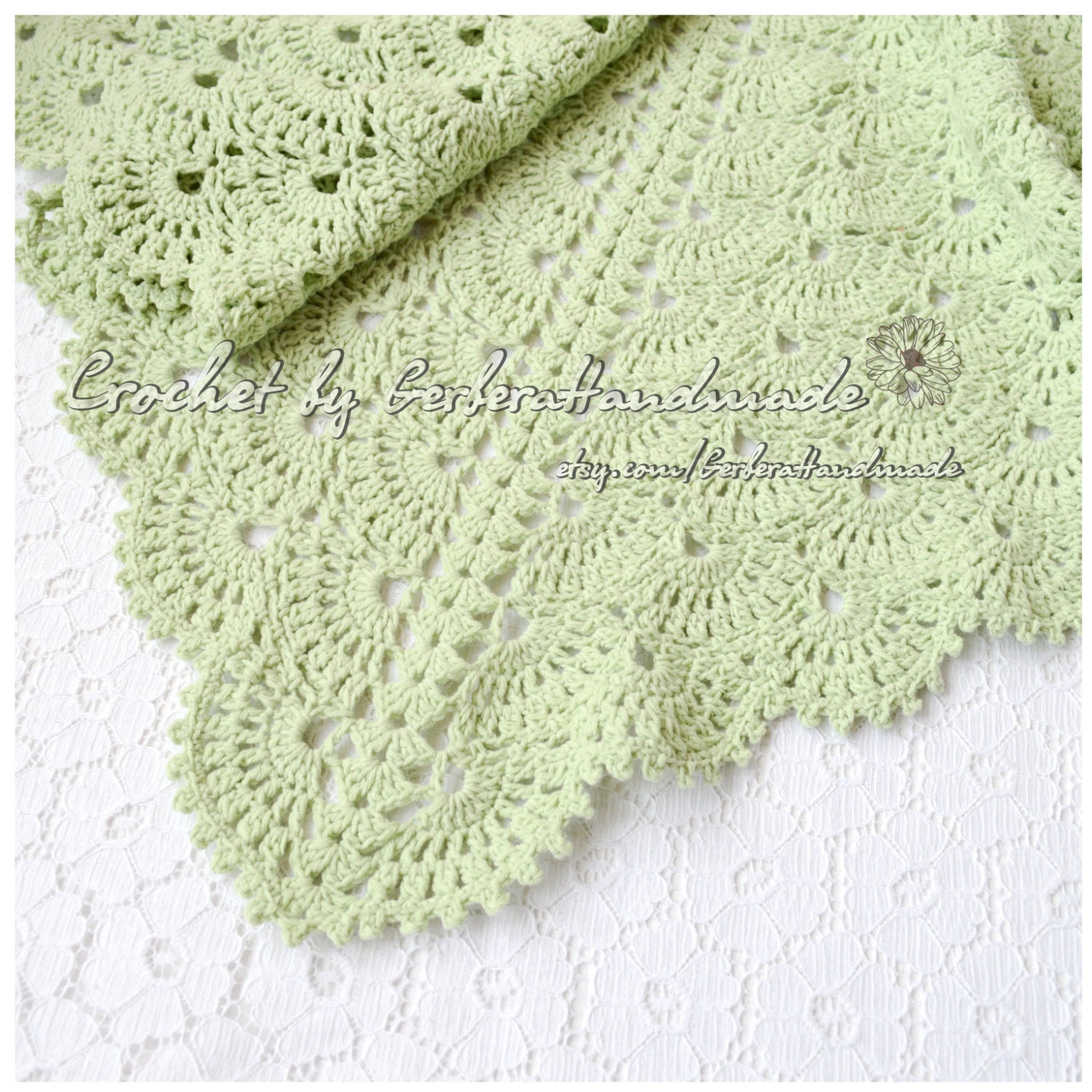 Mint crochet baby blanket - Crochet afghan baby gift mint green cotton - READY TO SHIP