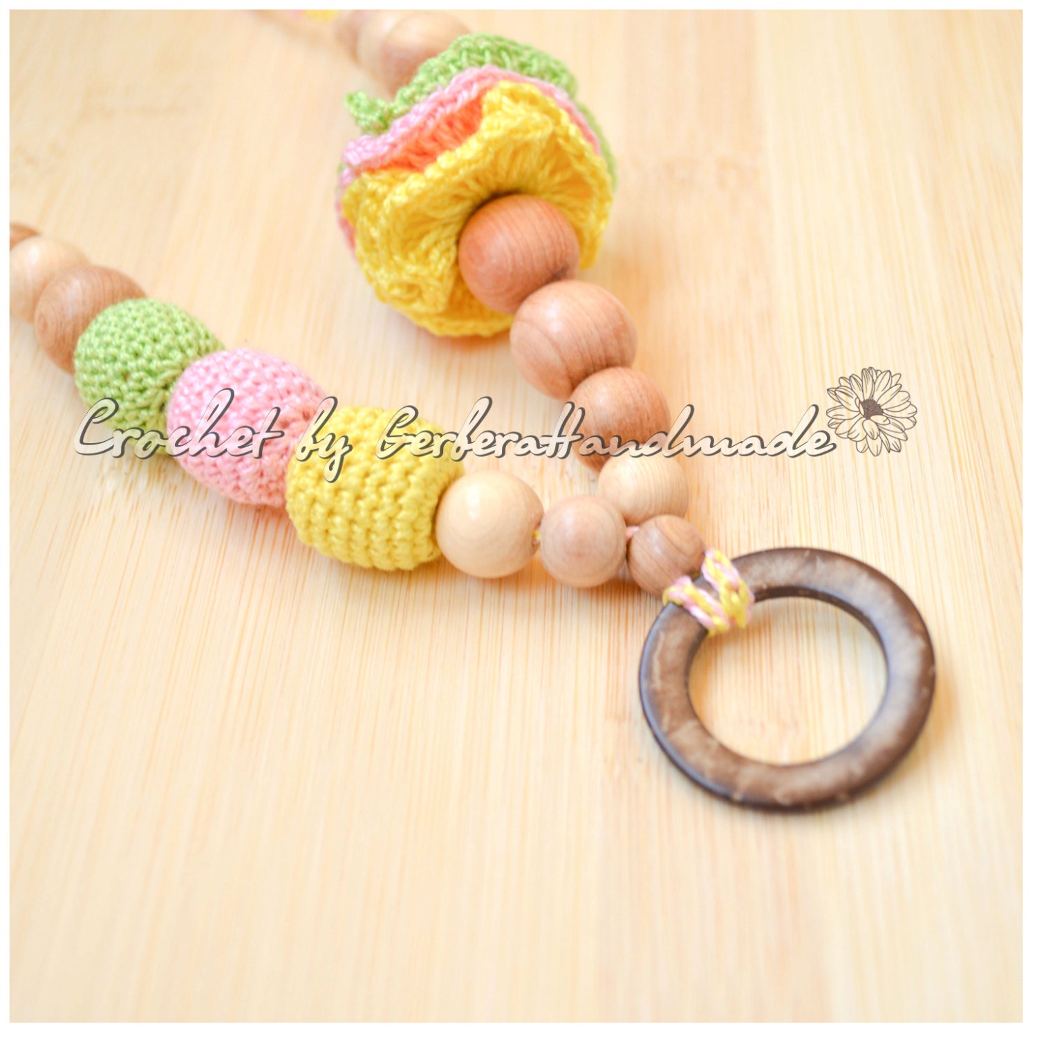 Nursing  Necklace / Teething Toy for mom and baby - sunny yellow pink apple green READY TO SHIP