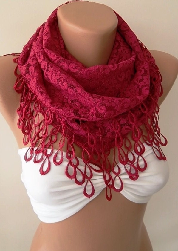 NEW- Mothers Day Gift Turquoise- Lace Shawl/ Scarf - Headband with Lace Edge fuchsia---size large