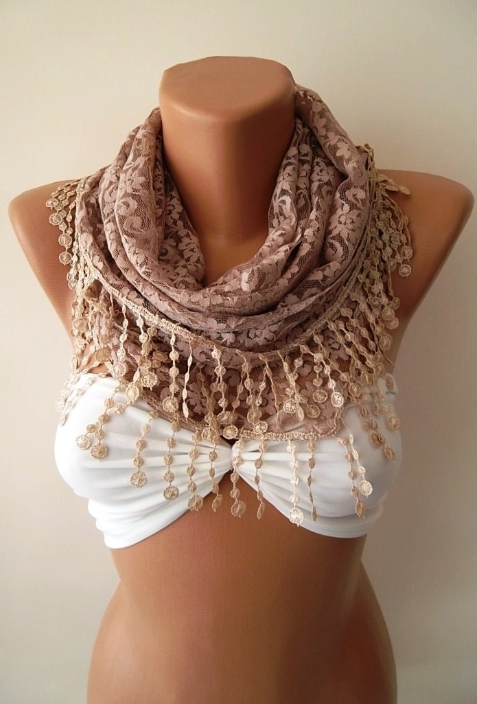 iced coffee  Lace Triangle Scarf It made with good quality Lace---Size large