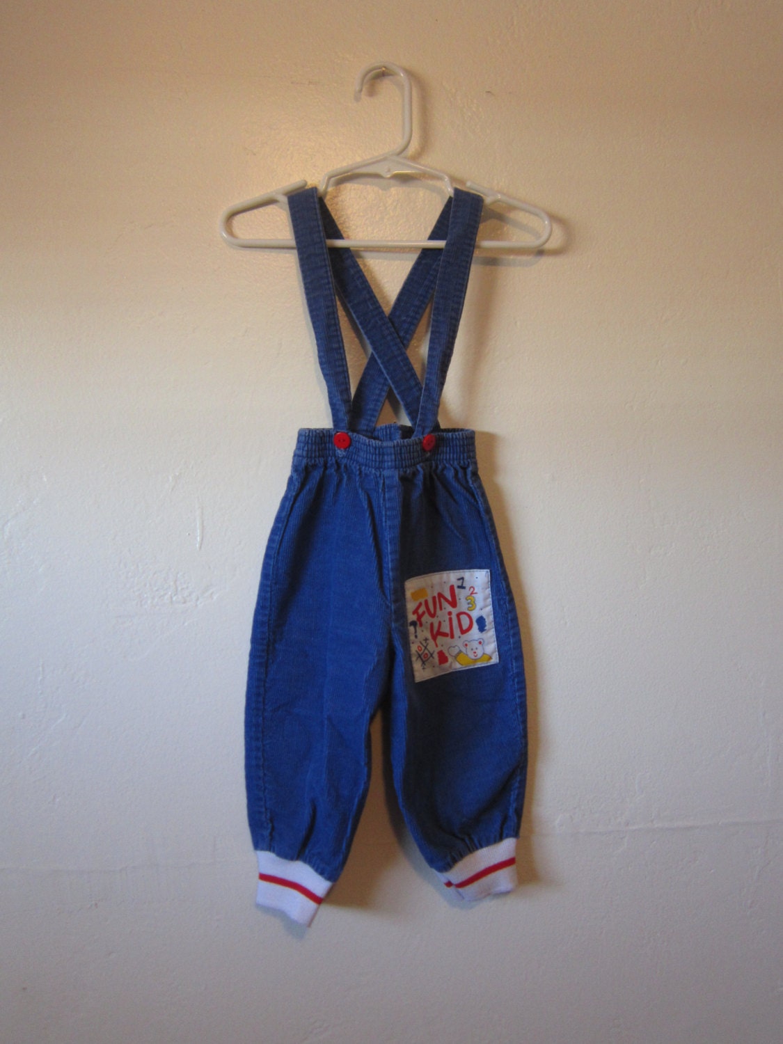 Kids 70's "Fun Kid" Overalls  - Blue Corduroy Jumper - Size 18 Months - Vintage 1970s 70s - Retro - Childs - Boys - Childrens