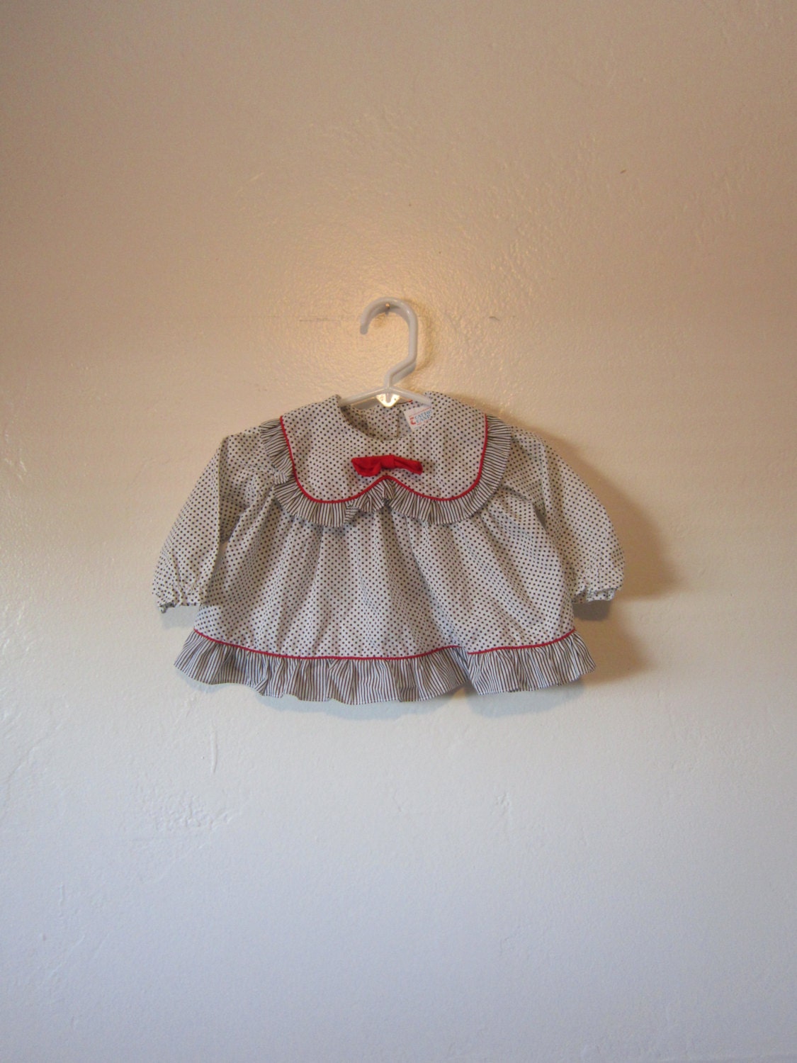 Kids 70's Tim Burton Dress - Black, White & Red - Size 0-6 Months - Stripes Polka Dots - Girls - Childs - Childrens - Vintage 1970s 70s