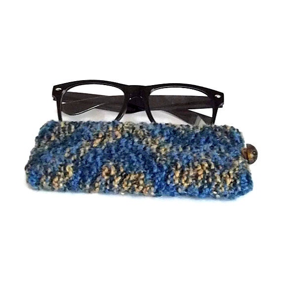 Blue and Beige Color Glasses Case. Reading Glasses Cozy, Eyeglasses Holder.