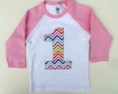 Pink and White Raglan with chevron 1 Birthday Shirt T Shirt for Girls First 1st Birthday