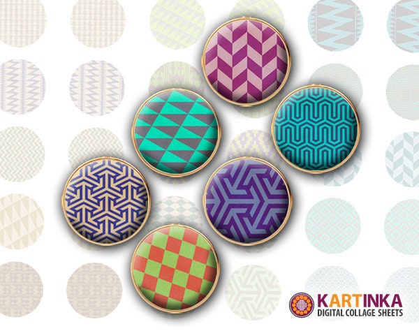 Instant Download GEOMETRIC PATTERNS - 15mm and 13mm circle - Digital Collage Sheet Printable Download for earrings cuff links pendants