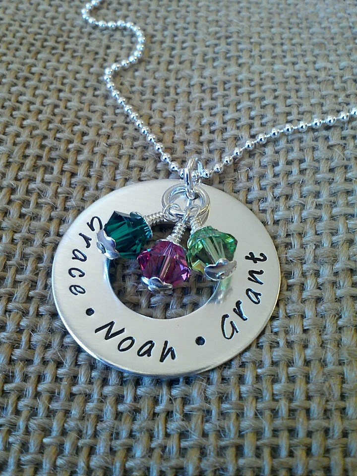 Personalized Mom Necklace-Kids Names Washer Necklace-Grandma Necklace with Swarvoski Crystal Birthstones by Stamped Evermore
