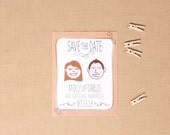 Custom Illustrated Hand Drawn Couple Save the Date Postcard