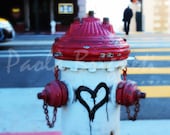 Black Heart Graffiti on Red Fire Hydrant - Valentine's Day Photography - Love - WorldPhotosByPaola