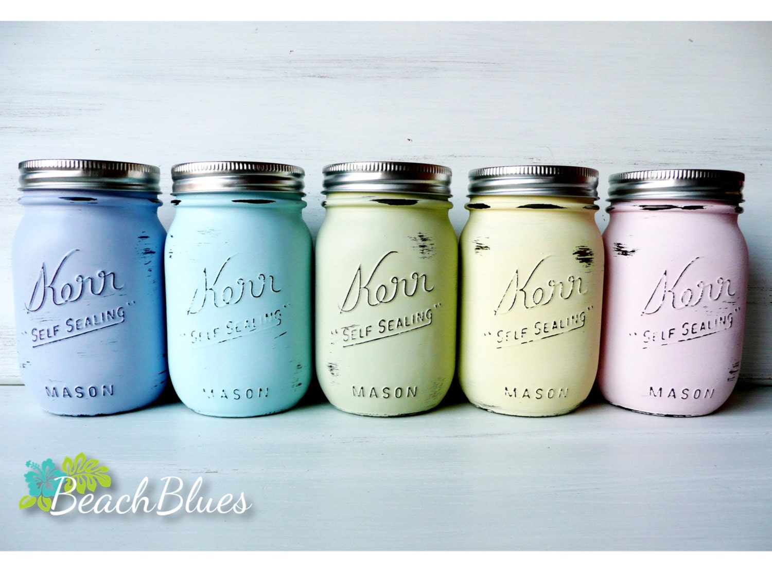 Pastel / SUMMER Wedding and Home Decor  -  Painted and Distressed Mason Jars - Vase - Baby Pastels