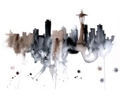 Seattle abstract ART PRINT 13X19 watercolor painting