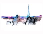Eiffel Tower Paris city abstract ART PRINT 13X19 watercolor painting