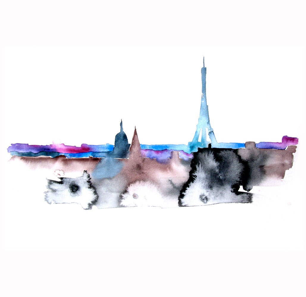 Eiffel Tower Paris city abstract ART PRINT 13X19 watercolor painting