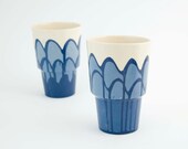 Ceramic cup, stoneware cup, hot cocoa cup, coffee cup, tea mug - unique handmade decorative cup, modern pottery, morning coffee - ecru blue