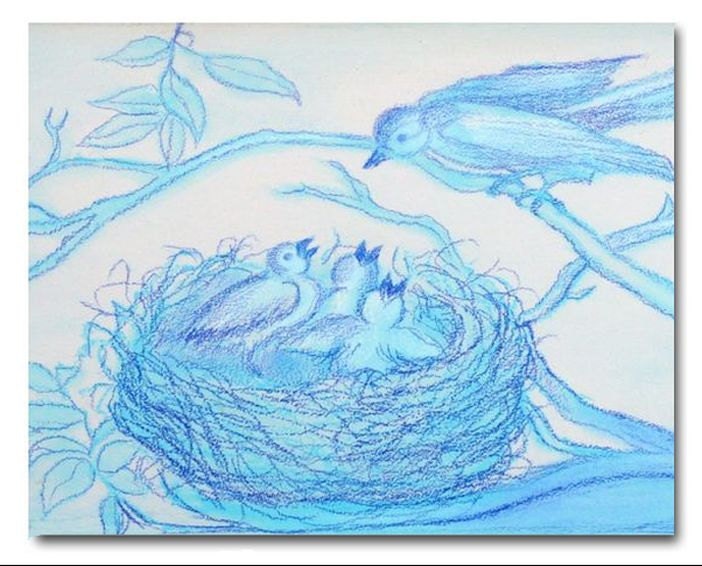 Baby Nursery Decor, Blue Baby Birds, Boy Nursery Decor,  Kids Baby Nursery, Art Prints 8''x10'', Artwork for Children