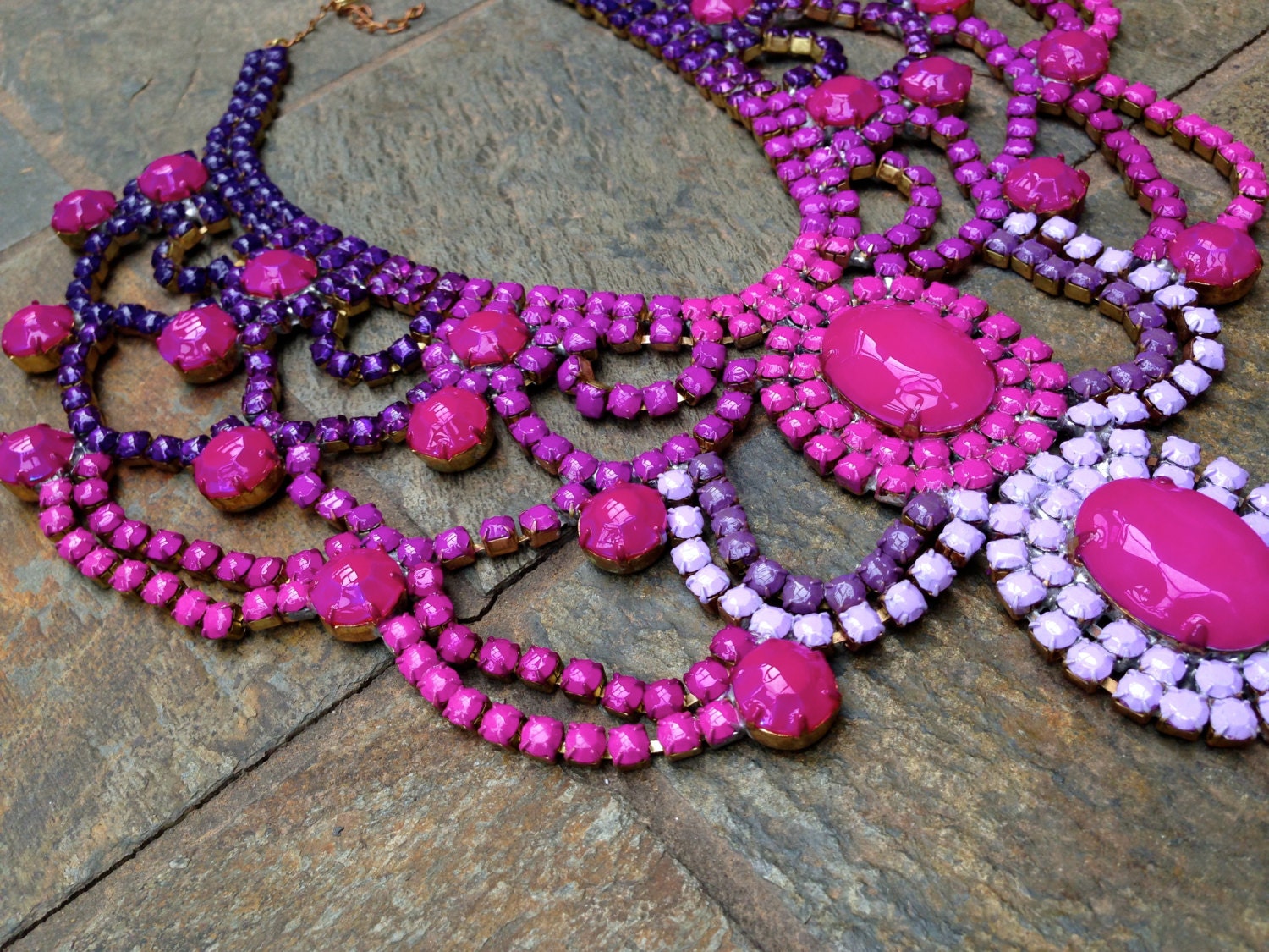 Huge Purple Ombre Hand Painted Rhinestone Statement Necklace