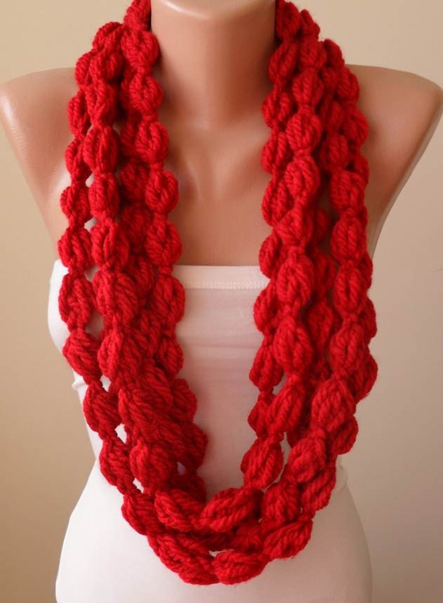 Red Wool Infinity Scarf  - Crochet Scarf