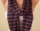 Purple Striped Infinty Scarf  - Circle -  Loop Scarf - Combed Cotton Fabric