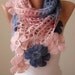 Mother's Day - Pink - Blue and Dark Blue Wool Crochet Scarf - Handknit - Winter Scarf