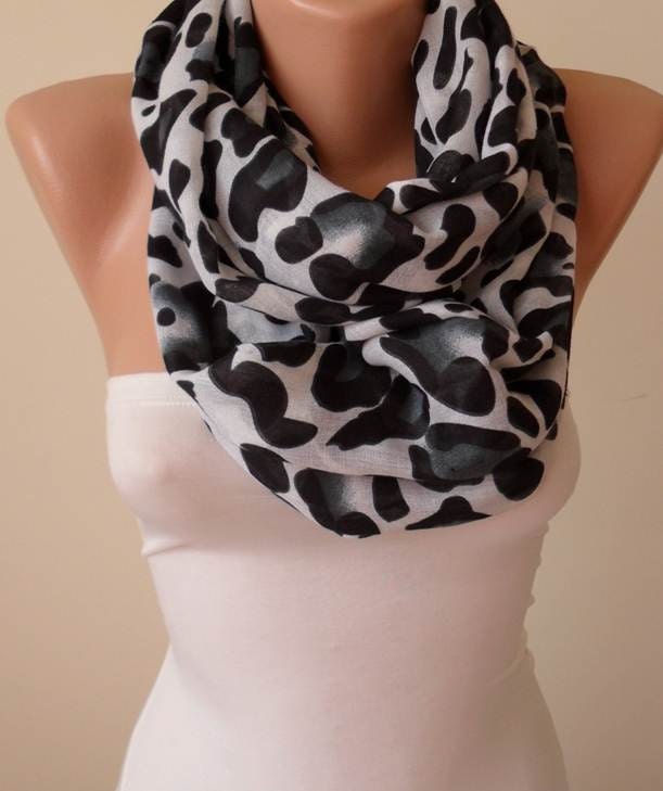 New - Eternity  Scarf - Mother's Day Gift - Leopard  Infinity Scarf - Soft Cotton Fabric