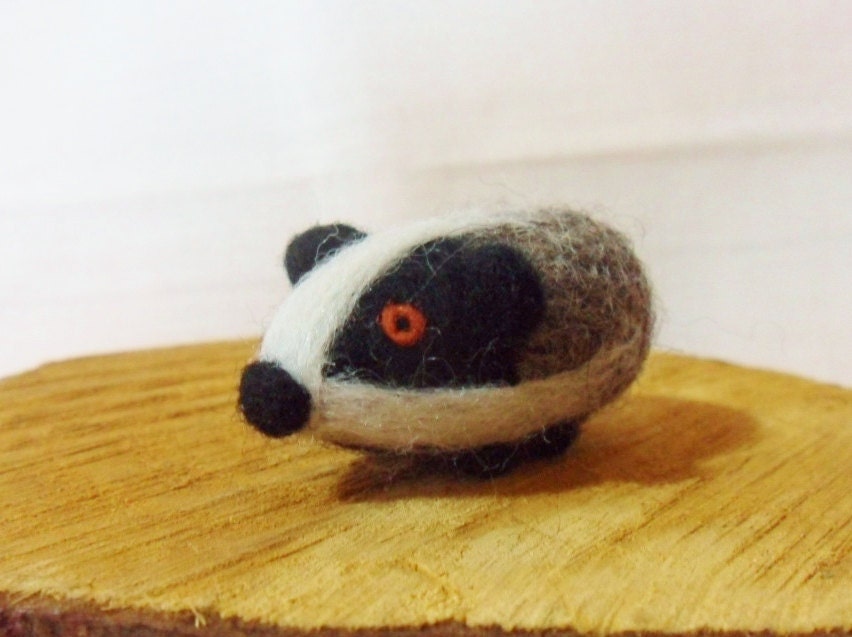 Needle Felted Badger -  miniature badger figure - 100% Shetland & Merino wool - wool felt badger