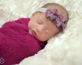 Purple Hydrangea Flowers - Gray Elastic - Infant - Newborn - Toddler - Baby Girl - Baby Photography - Elastic Headband - Swarovski Crystals