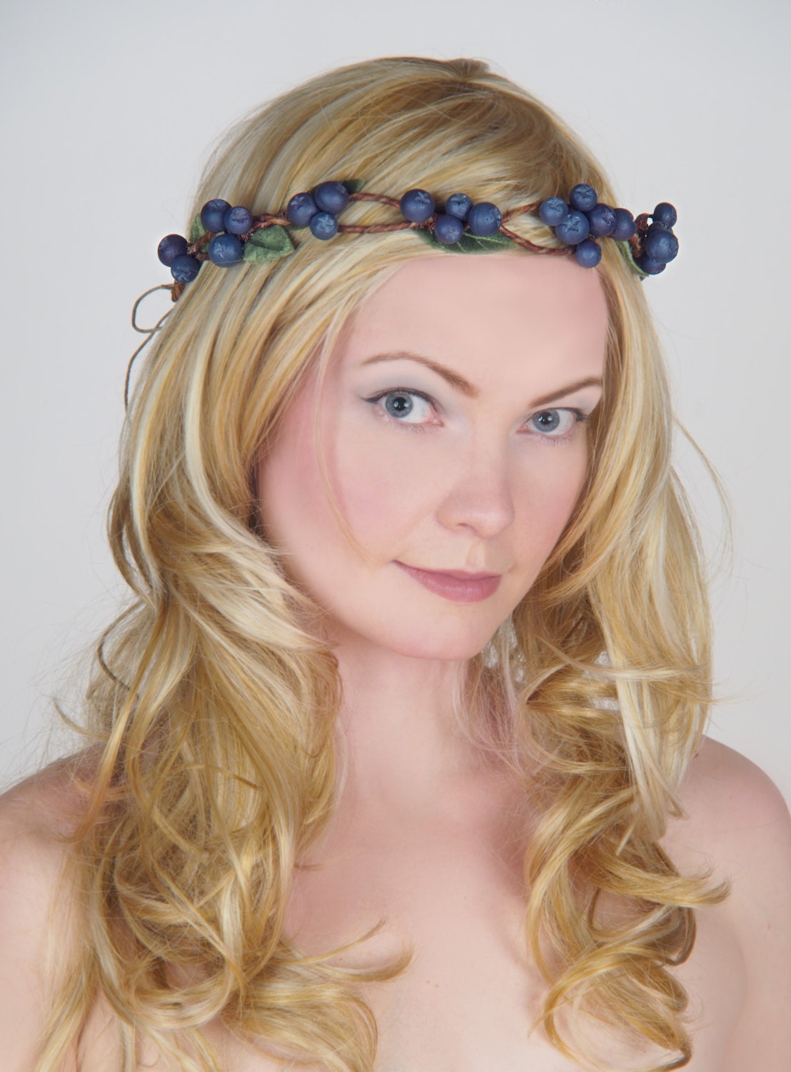 Rustic Woodland Wedding Crown - Circlet of Blueberries (Blue Berries) & Leaves - Headband, Head Piece, Headpiece