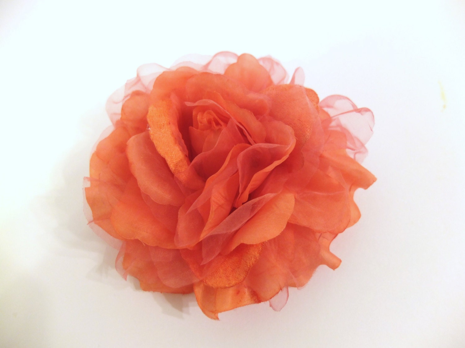 ORANGE, Large Organza Flower Brooch,  Sash Flower, Headpiece, Dress accessories