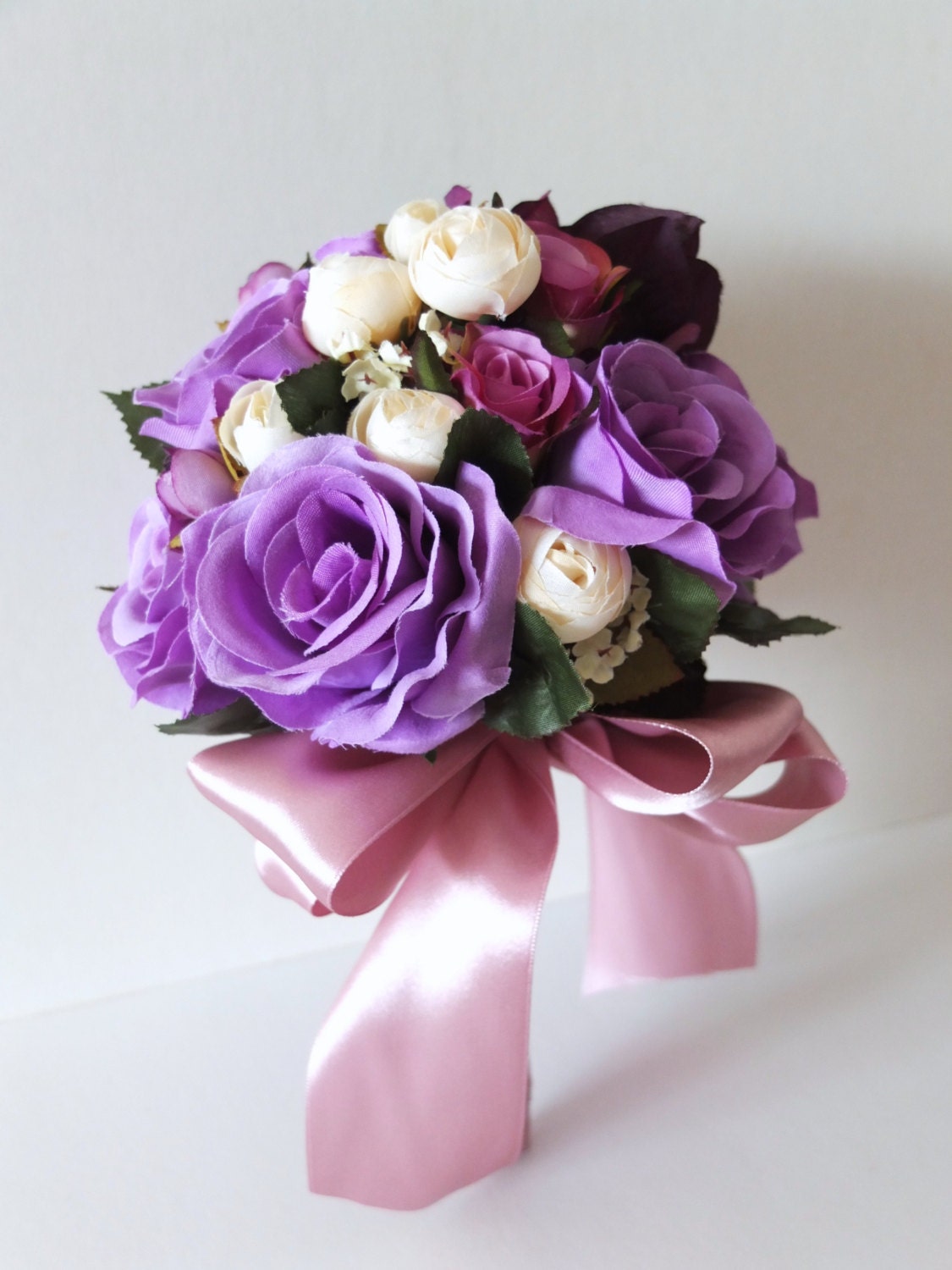 Purple Rose bouquet,  bridesmaid bouquet, Flower Girl Bouquet, toss bouquet