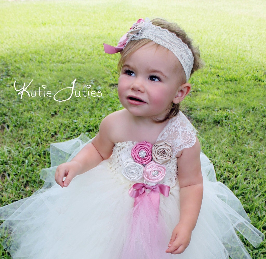 READY TO SHIP- The Pink Ivory Tutu Dress- Pink, Ivory, Rosey Mauve, Tan, Flower Girl, Wedding, Birthday, 1st birthday, Pageant