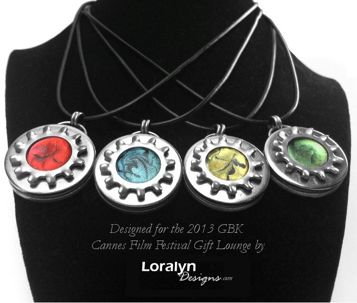 Stainless Steel Pendant, Gear Necklace, Gifted at Cannes, Green Jewelry, Fathers Day Gift for Man, Trendy