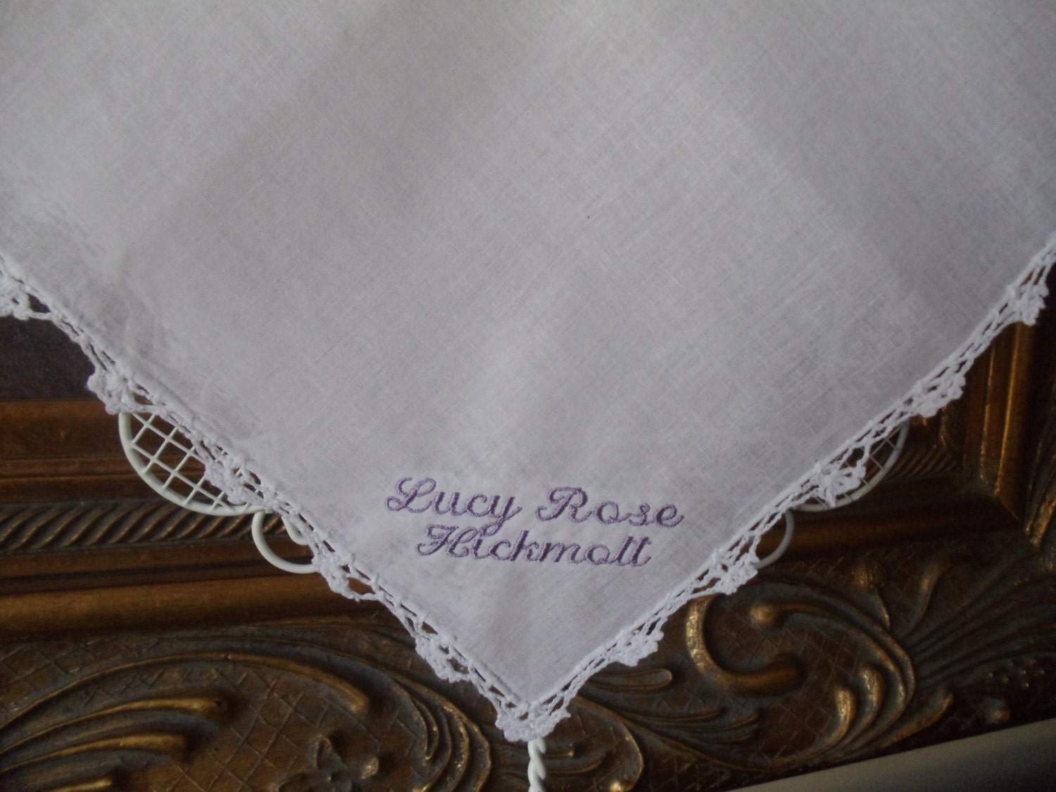 White Lace Embroidered Handkerchief For Your Wedding Day Keepsake or Child's Christening
