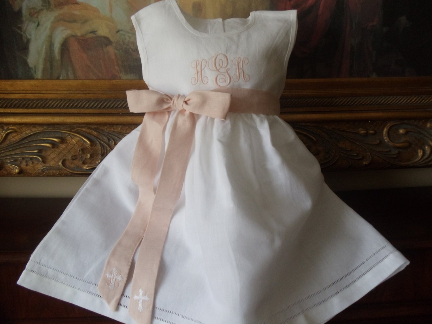 Baby and Toddler Girl White Linen Dress with Hemstitching Monogrammed  Birthday, or Christening Dress