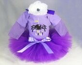 Babys First Halloween Outfit  " I'm Cute and Itsy Bitsy Spider " - Girls Tutu Bodysuit and Headband Set - Size 6-9 Months