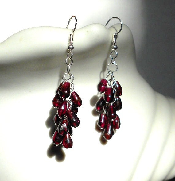 Garnet Tear Drop Sterling Silver Earrings
