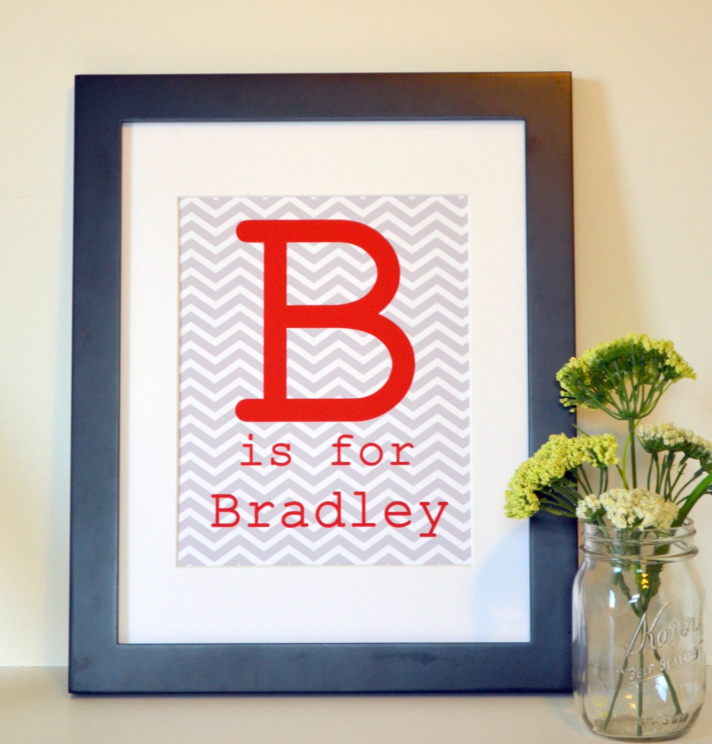 Chevron monogram 8 x 10 print- Personalized alphabet art- Baby name print- initial print-  Playroom alphabet print- Red and blue print.