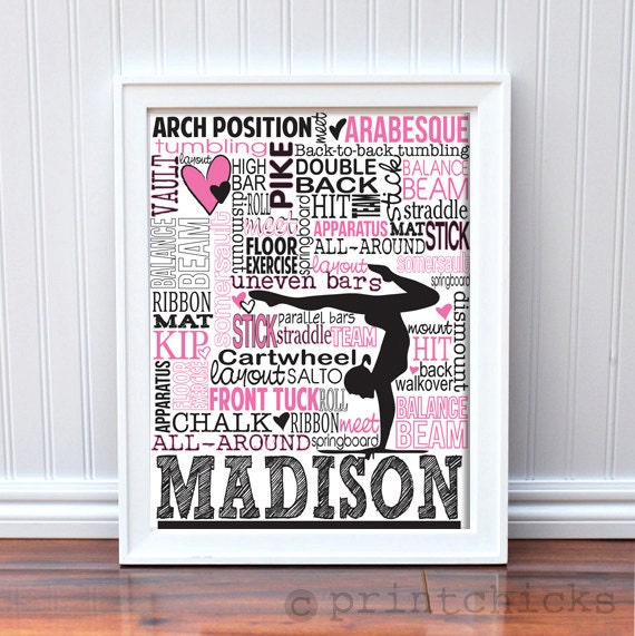 Gymnastics Print , Gymnastics Typography Wall Art Print - 11 x 14