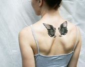 wings black and white vintage angel bird temporary tattoo - pepperink