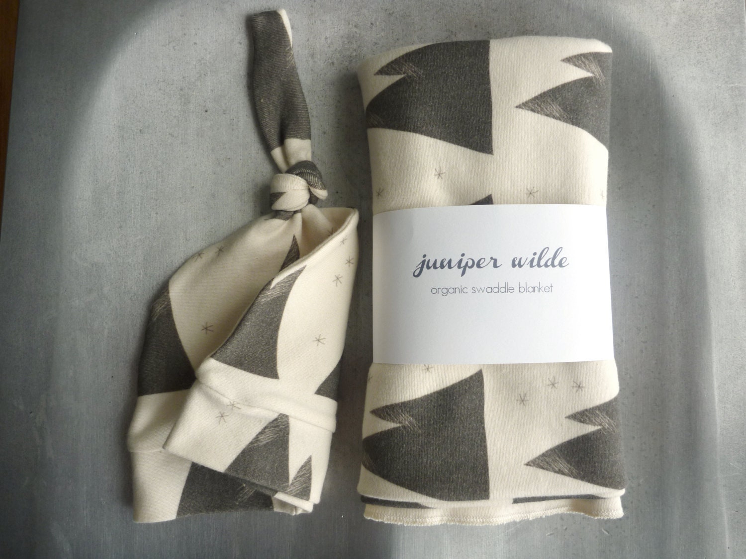 ORGANIC Baby Blanket Black and White Mountains Print Jersey Swaddle Large