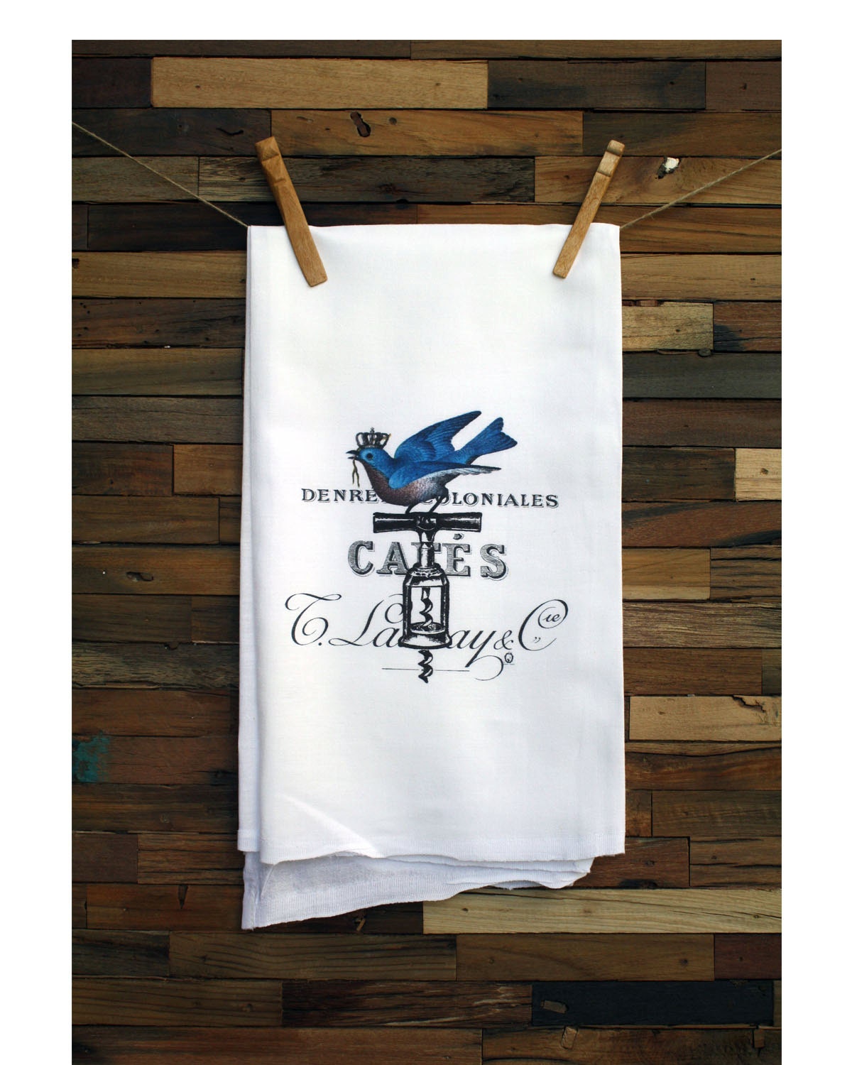 100% Cotton Flour Sack Chef's Kitchen Dish Towel Vintage Bluebird Crown on a Corkscrew Perfect Holiday Hostess Gift for Wine Lovers