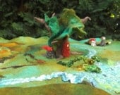 Hand felted 3D Waldorf playscape playmat with forest gnomes, size L