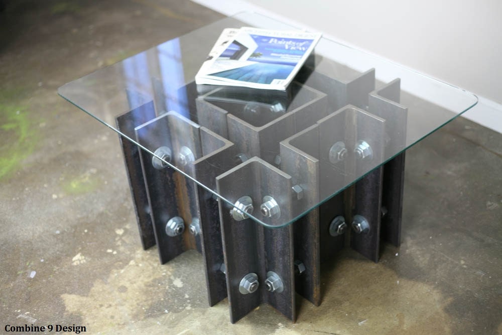 Modern Industrial Coffee/End table. Unique, one of a kind design. (mid century, steel, metal art, custom sizes)