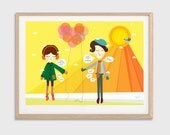 Here Comes The Sun Poster : Modern Illustration Beatles Song Sixties Retro Art Wall Decor Print 11.7 x 8.3 in
