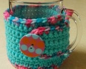 Large Colorful Crocheted Mug Cozy and Coaster All-In-One