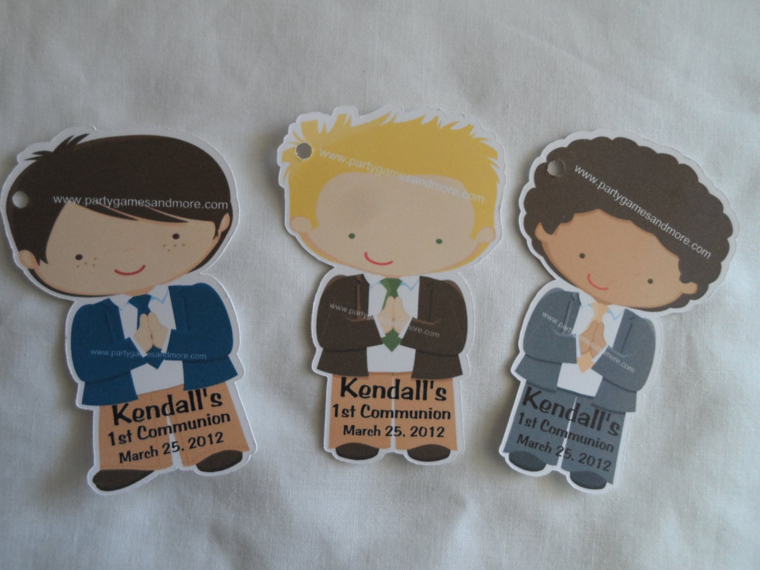 Unique Personalized Boy First Communion, Christening, Baptism, Birthday or Baby Shower Party Favor Gift Tags or Any Occassion