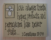 Love Never Fails, 16x20 Wall Art, 1 Corinthians 13, Bible Verse Canvas Painting, Wedding gift, Anniversary gift