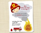 10 Birthday Party Invitations - Fireman, Firetruck, Firefighter