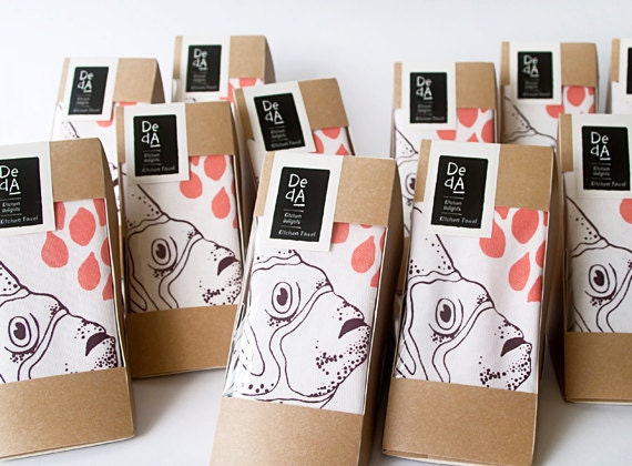 Natural Kitchen Tea Towel - red fish