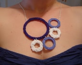 Nautical Necklace, Statement Necklace, Geometric Necklace, Crochet Necklace, Crochet Circles, Asymmetric, Chain Necklace, Art Deco, Blue