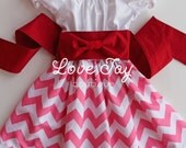 Girls Cheveron Peasant style dress "Pink and White" boutique hand made 6-9month -5T ...Love Tay Boutique