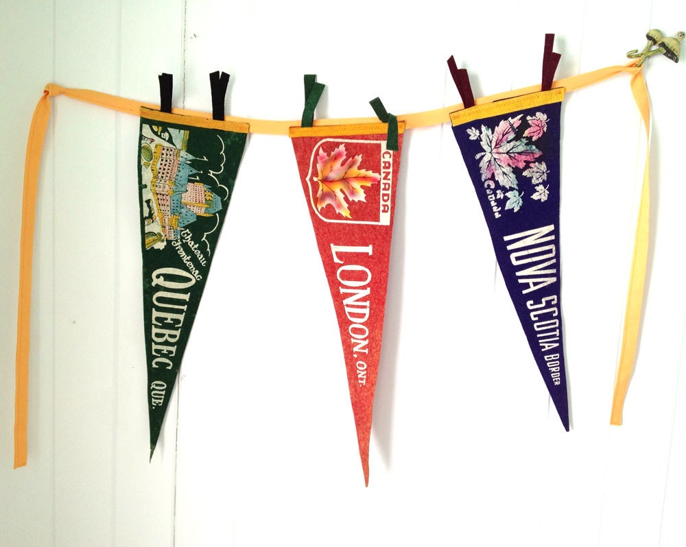 cabin chic....vintage felt pennant bunting banner CANADA QUEBEC Nova Scotia Ontario